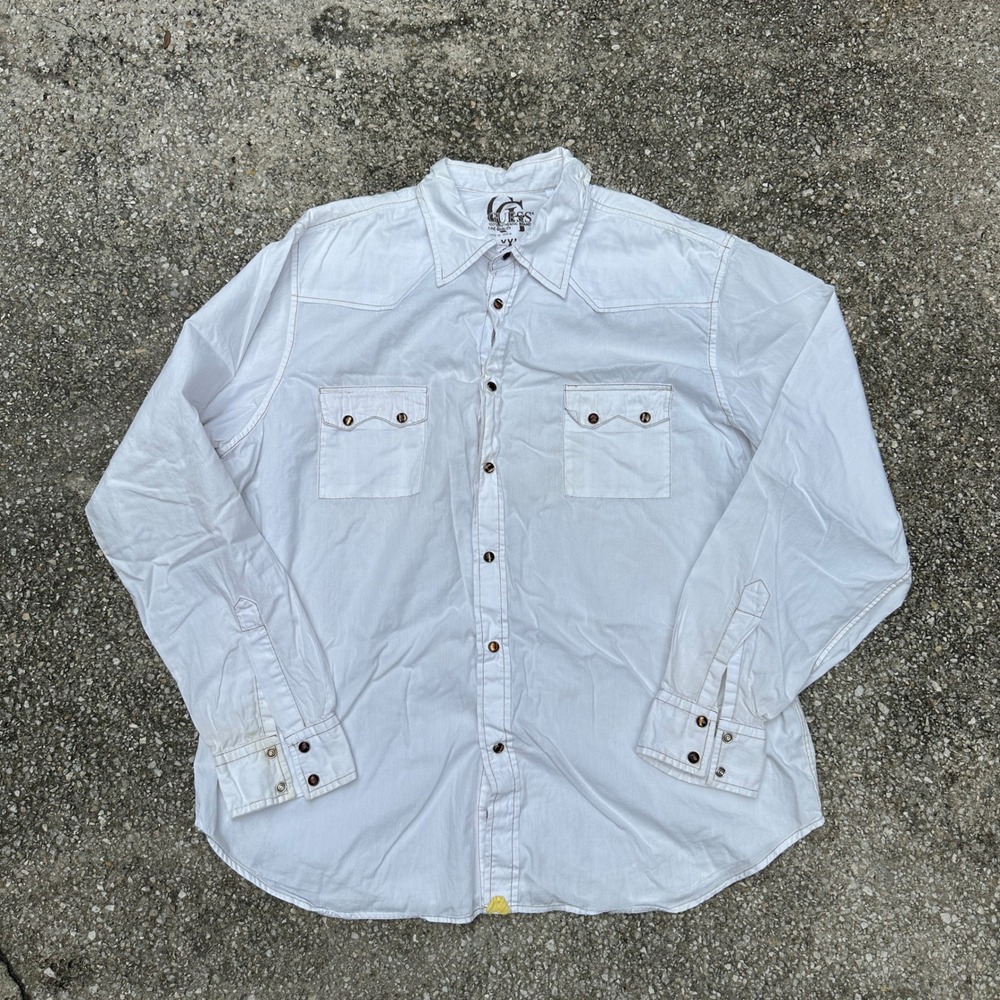 Guess Mens XXL White Western Snap Front Long Sleeve Embroidered Shirt